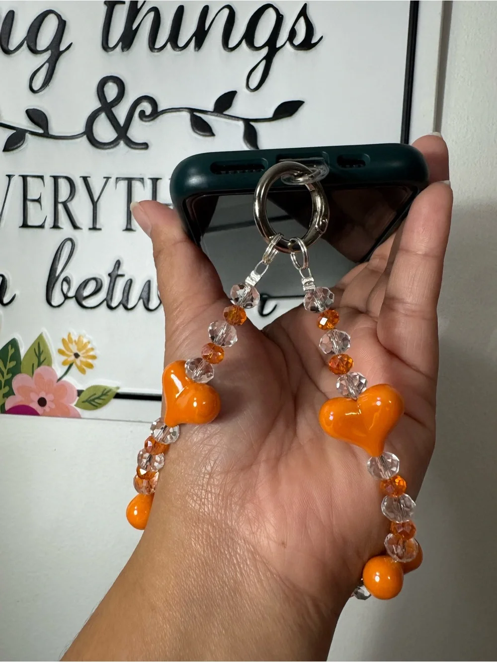 Bling Bling Crystal with Orange Hearts Phone/Key/Bag Chain #P1106